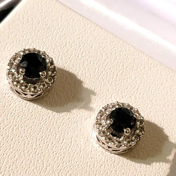 Sterling Silver Blue Sapphire & Diamond Necklace & Earrings Sept Birthstone DH1 - Picture 8 of 16